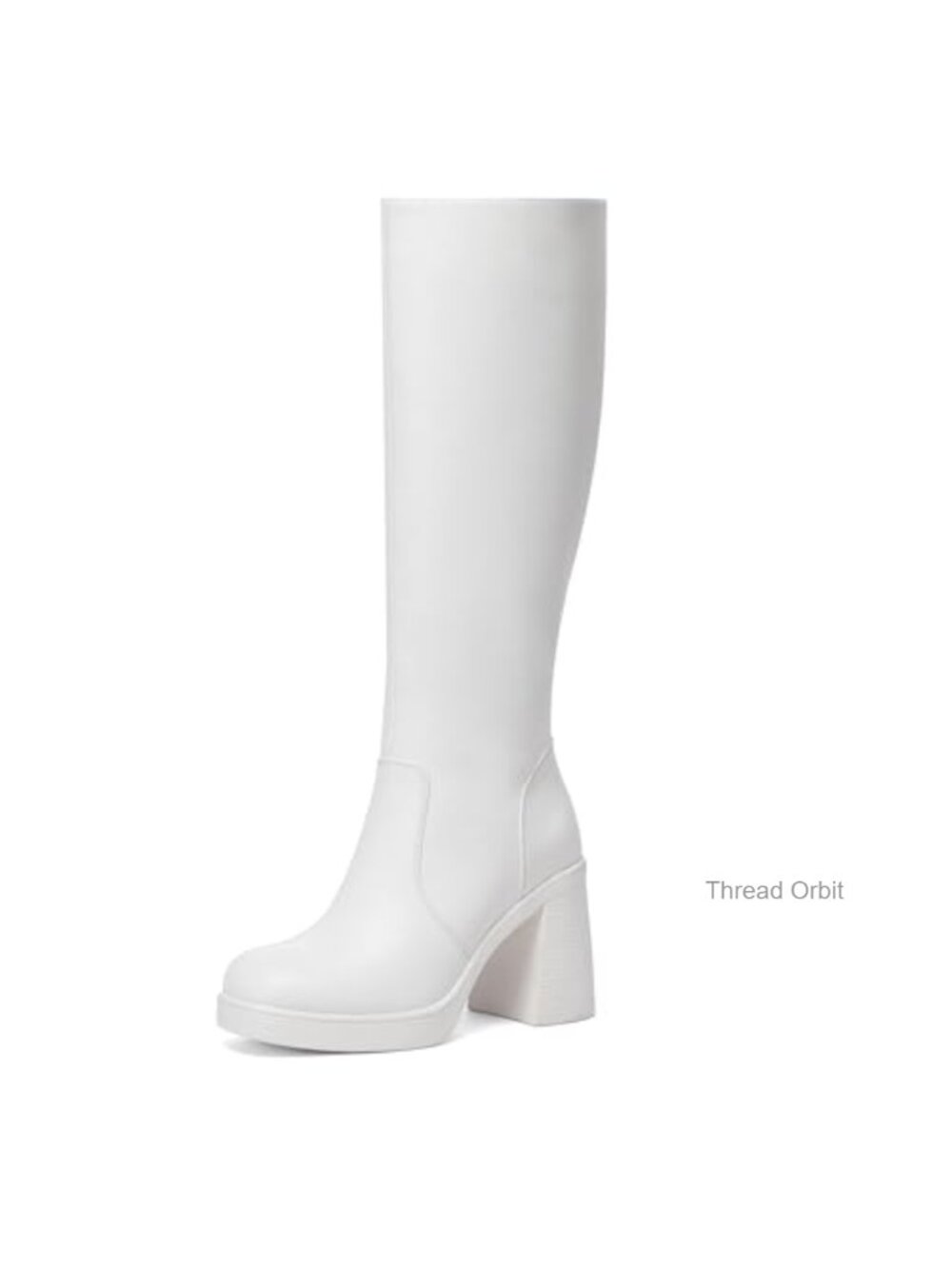 Faux Leather Knee High Boots Chunky Block Heel Square Toe Platform Zip